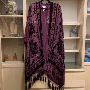 Free People Plum Kimono with Floral Velvet